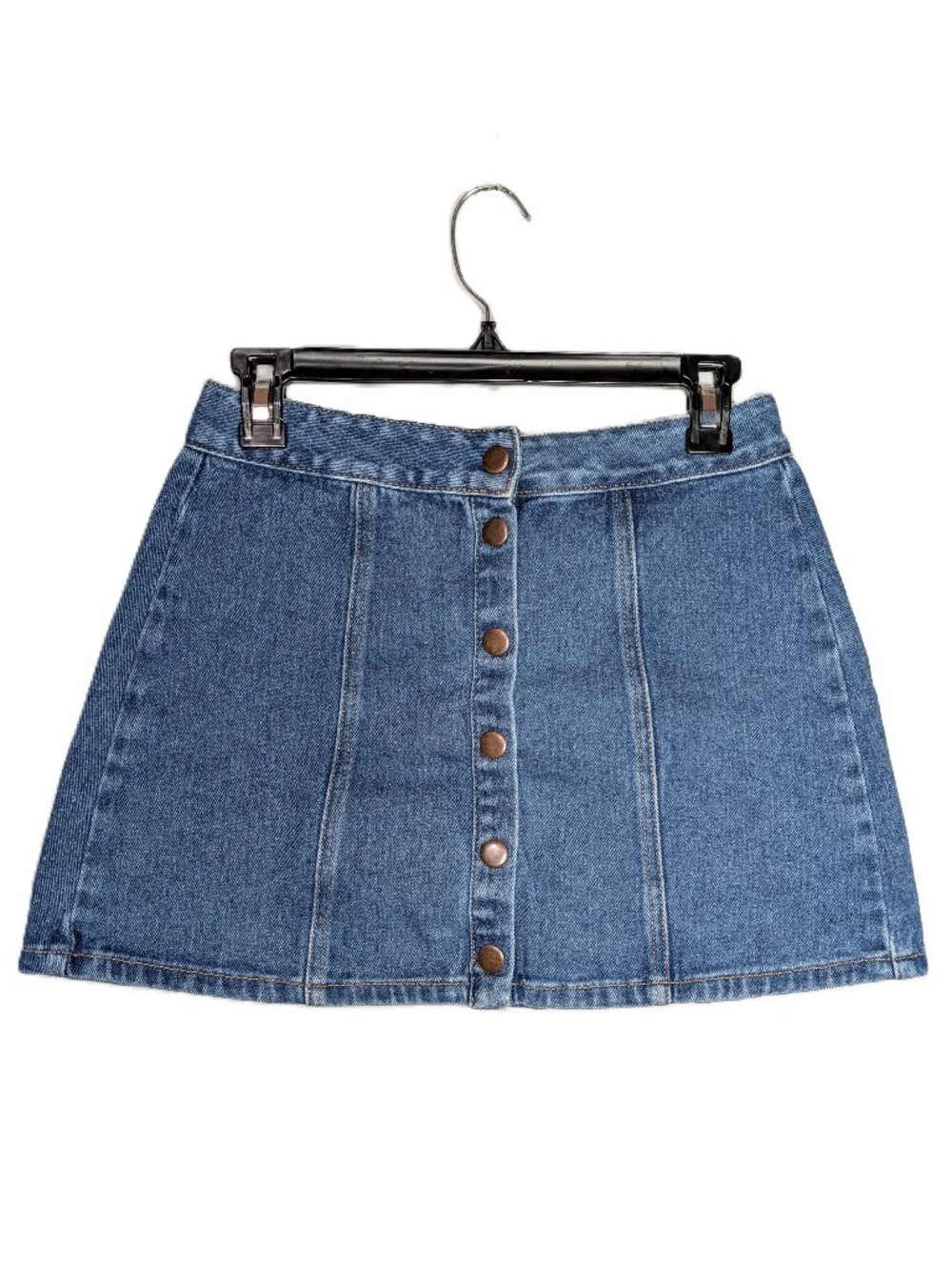 Brandy Melville Denim Snap Front Mini Skirt 100% Cotton Jean Blue 26 Small